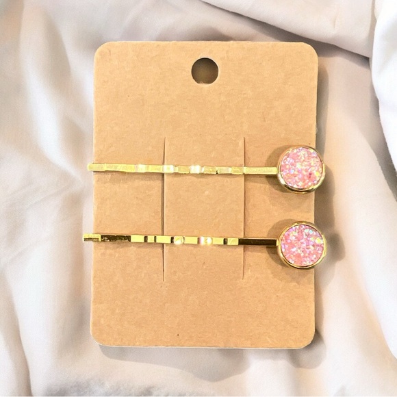 NEW Pink Druzies Design Bobby-pin Set - Picture 1 of 2